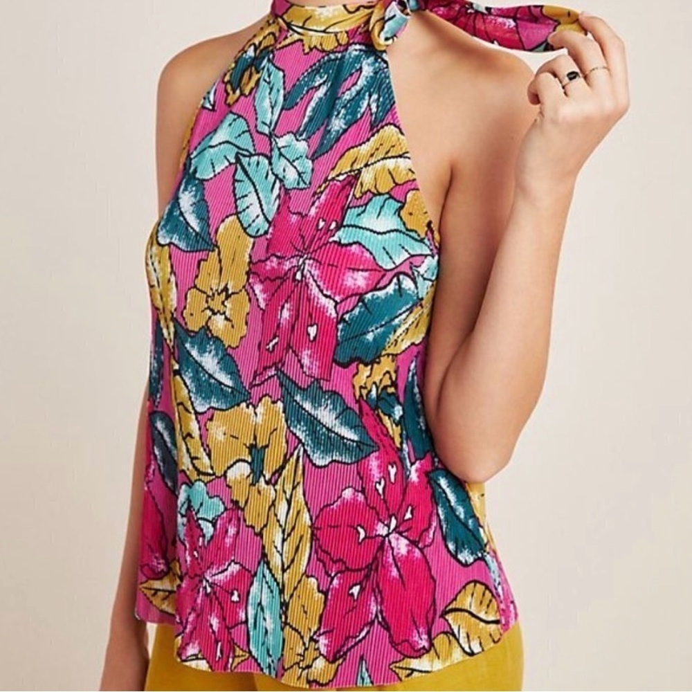 Maeve Pink and Yellow Floral Halter Blouse